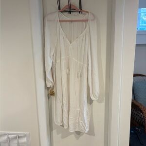 Old Navy Cream White Boho Tassel-Tie Swing Dress XXL
